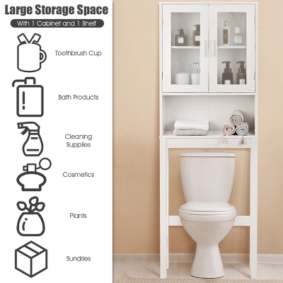 Costway Wooden Over The Toilet Storage Cabinet Spacesaver Organizer Bathroom Tower Rack 7 Costway Wooden Over The Toilet Storage Cabinet Spacesaver Organizer Bathroom Tower Rack - Image 5