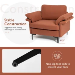 Costway Modern Fabric Accent Armchair Upholstered Single Sofa W/ Metal Legs Rust RedGreen -Costway GUEST 3b26abd9 98e9 44e1 bb40 10c29fbd3882
