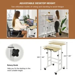 Costway Mobile Standing Desk Rolling Adjustable Laptop Cart Home Office WalnutNatural -Costway GUEST 3b5d0a48 a5de 4597 8532 73de1f3244bb