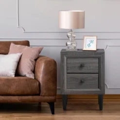 Costway Nightstand W/2 Drawers Multipurpose Retro Grey Bedside Table Fully Assembled -Costway GUEST 3b61de66 f4c7 4bfd 8542 9ef0e7ccf4cc