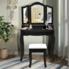 Costway Vanity Makeup Dressing Table Set W/Stool 4 Drawer&Mirror Jewelry Wood Desk Black -Costway GUEST 3b6e0a76 a181 4e45 8869 ee20c0fb4942