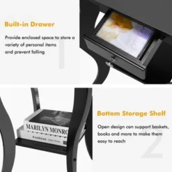 Costway End Side Table With Drawer Bottom Shelf Accent Nightstand Bedroom WhiteBlackBrown -Costway GUEST 3ba4393c b1e9 4fca a871 5307e42a76f7