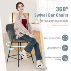 Costway Set Of 2 Velvet Bar Stools Swivel Counter Height Dining Chair With Metal Legs Gray -Costway GUEST 3bcce3b0 2456 42e6 8d6d de2a901a61c0