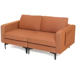 Costway Modern Loveseat Linen Fabric 2-Seat Sofa Couch W/ Side Storage Pocket GreenOrange -Costway GUEST 3bd25c95 54b8 4580 bdcc f1a4b00b62a3