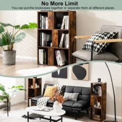 Costway 2 PCS 3-tier Wood Bookshelf Display Storage Rack For Small Spaces White/Rustic Brown -Costway GUEST 3c0b5032 1ce3 4198 a84e 764d7657e3ec