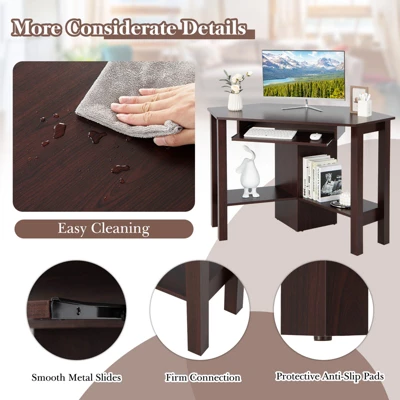 Costway Wooden Corner Desk With Drawer Computer PC Table Study Office Room Brown 9 Costway Wooden Corner Desk With Drawer Computer PC Table Study Office Room Brown - Image 7