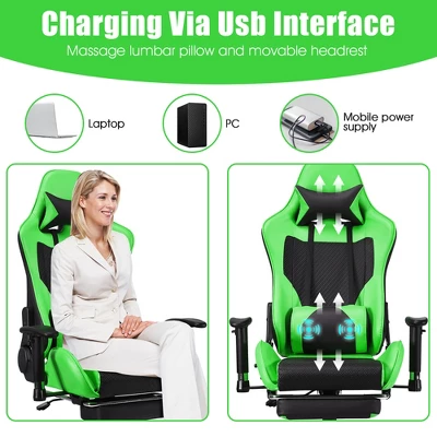 Costway Massage Gaming Chair Reclining Racing Office Computer Chair With Footrest WhiteBluePinkRed 7 Costway Massage Gaming Chair Reclining Racing Office Computer Chair With Footrest WhiteBluePinkRed - Image 5