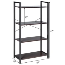 Costway 4-Tier Bookshelf Industrial Bookcase Diaplay Shelf Storage Rack Rustic BrownBlack