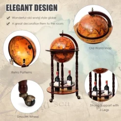 Costway 17.5'' Wood Globe Wine Bar Stand 16th Century Italian Rack Liquor Bottle Shelf -Costway GUEST 3c29ab6e 6116 4d36 991a 29844edb972a