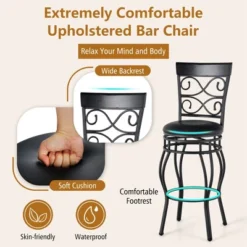 Costway Set Of 2/4 Vintage Swivel Bar Stools 30'' Bistro Upholstered Dining Chairs Black -Costway GUEST 3c407f29 6d31 47e5 8c8a c88de4dd418e