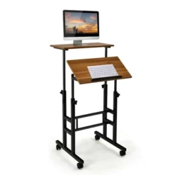 Costway Mobile Standing Desk Rolling Adjustable Laptop Cart Home Office WalnutNatural -Costway GUEST 3c5ddecd e90d 4c36 a061 d0f51d1288fe