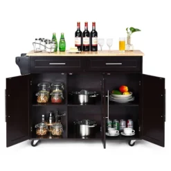 Costway Kitchen Island Trolley Cart Wood Top Rolling Storage Cabinet W/Knife Block WhiteBrown -Costway GUEST 3c7d605a cbc2 433e 829d de0e0655759f