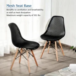 Costway Set Of 4 Plastic Hollow Out Chair Mid Century Modern Wood-Leg Seat -Costway GUEST 3d078866 98cd 41f0 a81c 1189cf3ca4ce