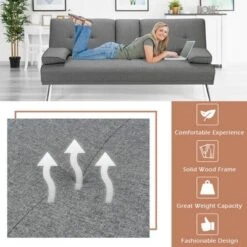 Costway Convertible Folding Futon Sofa Bed Fabric W/2 Cup Holders Light Gray/Dark Gray -Costway GUEST 3d194956 13b5 4e1f 8343 93797bf4d634