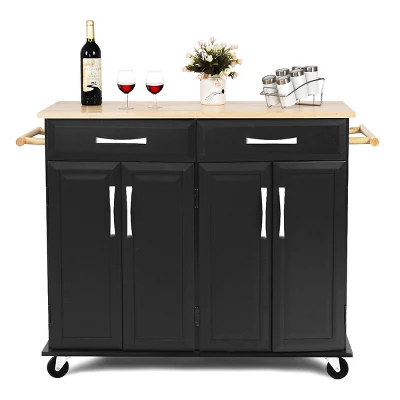 Costway Rolling Kitchen Trolley Island Cart Wood Top Storage Cabinet Utility W/ Drawers 8 Costway Rolling Kitchen Trolley Island Cart Wood Top Storage Cabinet Utility W/ Drawers - Image 6