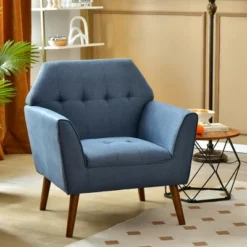 Costway Modern Tufted Fabric Accent Chair Upholstered Armchair With Rubber Wood Legs Blue/Grey 15 Costway Modern Tufted Fabric Accent Chair Upholstered Armchair With Rubber Wood Legs Blue/Grey -Costway GUEST 3d7aeaa9 ebed 4f34 9878 a00aaeb49fd7