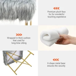 Costway Faux Fake Fur Stool Ottoman Footrest Stool Decorative With Metal Legs GreyPinkWhite -Costway GUEST 3dce4874 3427 4fde bc4b 54f25ebe8fce
