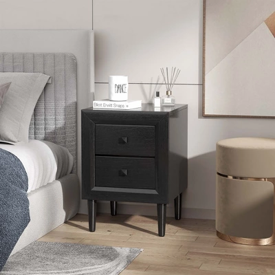 Costway Nightstand End Bedside Coffee Table Wooden Leg Storage Drawers BlackGrey 3 Costway Nightstand End Bedside Coffee Table Wooden Leg Storage Drawers BlackGrey