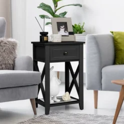 Costway 2 PCS Nightstand Sofa Side End Table W/ Drawer & Shelf Bedroom Black -Costway GUEST 3df1e16a 28c4 412d a934 1c7203d5c77e