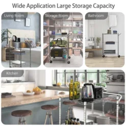 Costway 3-Tier Utility Cart Heavy Duty Wire Rolling Cart W/Handle Bar Storage Trolley -Costway GUEST 3e1411b7 3512 4b42 88a8 2b0762b45767