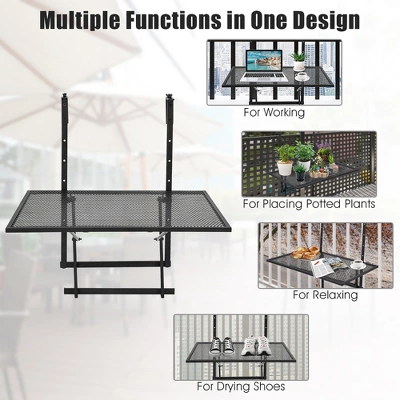 Costway Folding Hanging Table Adjustable Balcony Railing Table Patio Deck Black 9 Costway Folding Hanging Table Adjustable Balcony Railing Table Patio Deck Black - Image 7