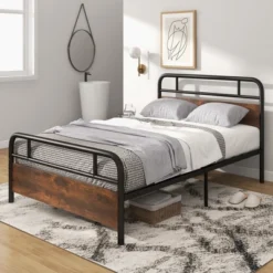 Costway Metal Platform Bed Frame Industrial Headboard Mattress Foundation