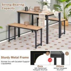 Costway Modern 3 PCS Dining Table Bench Set W/ Metal Frame & Wooden Tabletop -Costway GUEST 3e8e1e87 200a 430b 88ca 75a39d2d5cb9