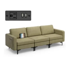 Costway Modular 3-Seat Sofa Couch W/ Socket USB Ports & Side Storage Pocket OrangeDark Grey -Costway GUEST 3ec09206 7dbc 405c 9955 484e8dfe0793