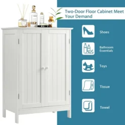 Costway Bathroom Floor Storage Cabinet Double Door Kitchen Cupboard Shoe Cabinet White -Costway GUEST 3ec8b644 76e7 48f9 bcf2 0ccb16ccb352