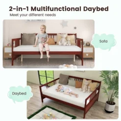 Costway Full Size Daybed Frame Solid Wood Sofa Bed For Living Room Bedroom White/Cherry 21 Costway Full Size Daybed Frame Solid Wood Sofa Bed For Living Room Bedroom White/Cherry -Costway GUEST 3ee3eef2 8e7b 4a8b adb8 4034bd88a3ea