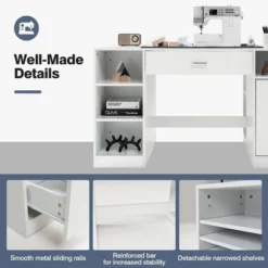 Costway Sewing Craft Table Home Office Computer Desk W/ Storage Shelves & Drawer -Costway GUEST 3efbb29e bfe4 44c2 9dae 077ade98dd20