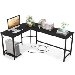 Costway L-shaped Gaming Desk Computer Desk With CPU Stand Power Outlets Rustic Brown/Black -Costway GUEST 3efc6bba c3f0 48ab 8eea d0f21a66447a