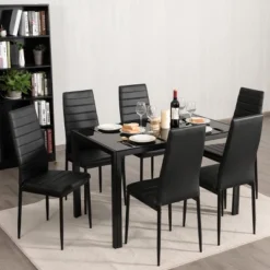 Costway 7 PCS Kitchen Dining Table Set Breakfast Furniture W/ Glass Top Padded Chair -Costway GUEST 3f1845dc 90ea 4280 b7e8 909397848f7a