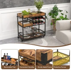 Costway 3-Tier Mobile Bar Serving Cart Liquor Storage Trolley With Removable Tray Wine Rack 15 Costway 3-Tier Mobile Bar Serving Cart Liquor Storage Trolley With Removable Tray Wine Rack -Costway GUEST 3f1ede4b bb97 4f4b a71a 99a066d02cc4
