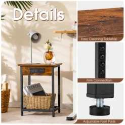 Costway Set Of 2 End Tables With Charging Station Industrial Bed Side Table With AC Outlets & USB Port Rustic Brown -Costway GUEST 3f232e85 a7fb 4c3a a16a ce95dce394f0