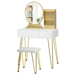 Costway Vanity Table Set Lighted Mirror Storage Drawer Shelf Cushion Stool 21 Costway Vanity Table Set Lighted Mirror Storage Drawer Shelf Cushion Stool -Costway GUEST 3f66865a 6a31 4fa7 a25b a0240816df92