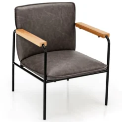 Costway Modern Accent Chair Arm Chair PU Leather W/Rubber Wood Armrest For Living Room -Costway GUEST 3f69fc9e c579 4685 b179 15f3250fa17c