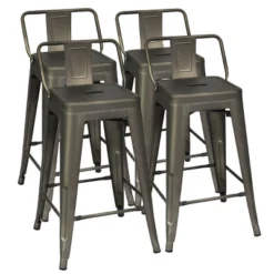 Costway Set Of 4 Low Back Metal Counter Stool 24'' Seat Height Industrial Bar Stools GunBlack -Costway GUEST 3f819b7e 12ab 42e3 9eba 9fd5fa7cc881