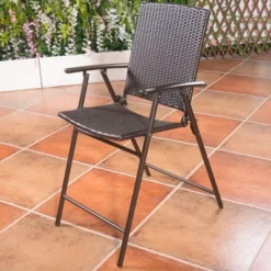 Costway 4 PCS Folding Rattan Wicker Bar Stool Chair Indoor &Outdoor Furniture Brown -Costway GUEST 3f894c6e b4b7 42f3 b7b4 1058ab941e91