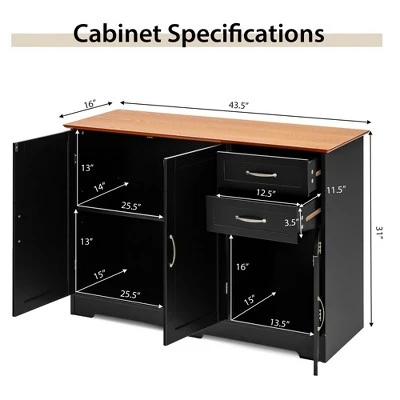 Costway Buffet Sideboard Kitchen Cupboard Storage Cabinet With 2 Drawers & 3 Doors 4 Costway Buffet Sideboard Kitchen Cupboard Storage Cabinet With 2 Drawers & 3 Doors - Image 2