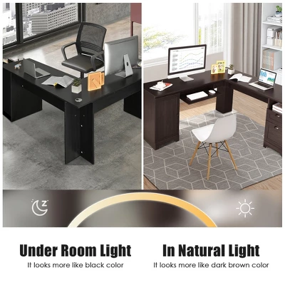 Costway L-Shaped Corner Computer Desk Writing Table Study Workstation W/ Drawers Storage Black 11 Costway L-Shaped Corner Computer Desk Writing Table Study Workstation W/ Drawers Storage Black - Image 9