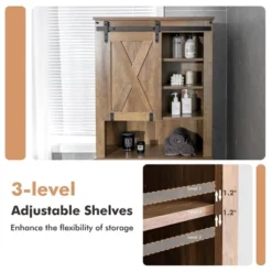 Costway Toilet Storage Rack With Sliding Barn Door & Adjustable Shelves, Rustic Brown -Costway GUEST 401e21e6 2938 4a09 9e5a 2b13b3591411