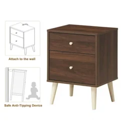 Costway Nightstand 2-Drawer Beside End Side Table W/Rubber Legs -Costway GUEST 4023ebb4 4a08 408e b629 94c06b16e5b8