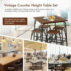Costway 5PCS Bar Table Set Counter Height Dining Set W/ 4 Stools Rustic Brown 15 Costway 5PCS Bar Table Set Counter Height Dining Set W/ 4 Stools Rustic Brown -Costway GUEST 404f651c 85ab 49e4 adc6 d008bdca71ff