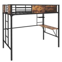 Costway Twin Size Metal Loft Bed With Desk Storage Shelf Ladder Space Saving Industrial -Costway GUEST 4098df93 f362 4997 8f0d bb78466b96c7