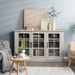 Costway 55'' Buffet Server Table Storage Cabinet Sideboard Glass Doors Adjustable Shelves -Costway GUEST 40a2491c bf0a 4375 a63a 55afa723f5d9