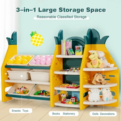 Costway 3-in-1 Kids Toy Storage Organizer Bookshelf Corner Rack W/ Plastic Bins 8 Costway 3-in-1 Kids Toy Storage Organizer Bookshelf Corner Rack W/ Plastic Bins - Image 6