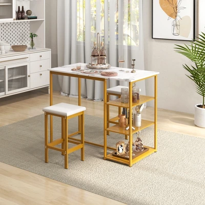 Costway 3PCS Bar Table Set Kitchen Counter Height Table 2 Stools Space Saving With Storage 4 Costway 3PCS Bar Table Set Kitchen Counter Height Table 2 Stools Space Saving With Storage - Image 2
