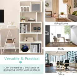 Costway 63'' Wooden 5-Tier Geometric Bookshelf S-shaped Display Shelf Stand Room Divider White -Costway GUEST 4114fee1 84a4 49b7 a962 938a41645437