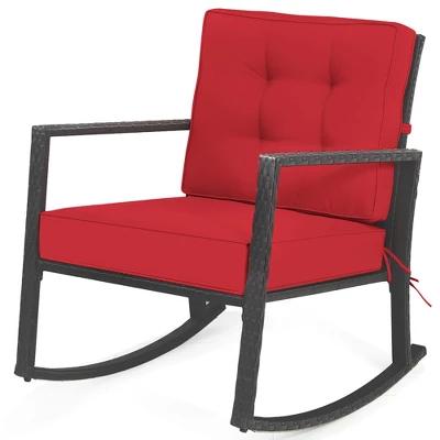 Costway Patio Rattan Rocker Chair Outdoor Glider Wicker Rocking Chair Cushion Lawn Red 9 Costway Patio Rattan Rocker Chair Outdoor Glider Wicker Rocking Chair Cushion Lawn Red - Image 7